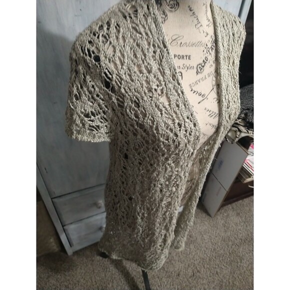 Eileen Fisher Linen Crotchet  Open Cardigan Ps Boho Beachy Cottage Core - Picture 1 of 8